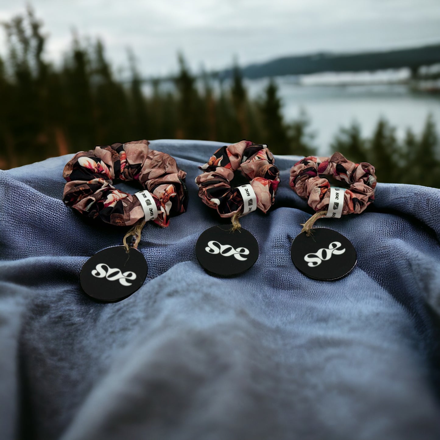 Debase English Rose Midnight Scrunchie: Set of 3 (Small, Medium & Large)