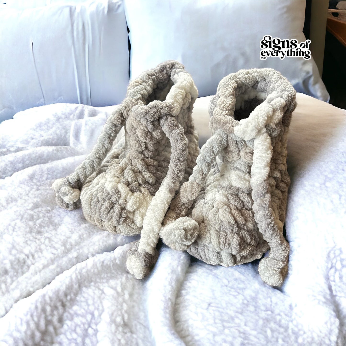 SOE Handmade Baby Booties : Crochet Towel Wool : Grey(9-12 months)