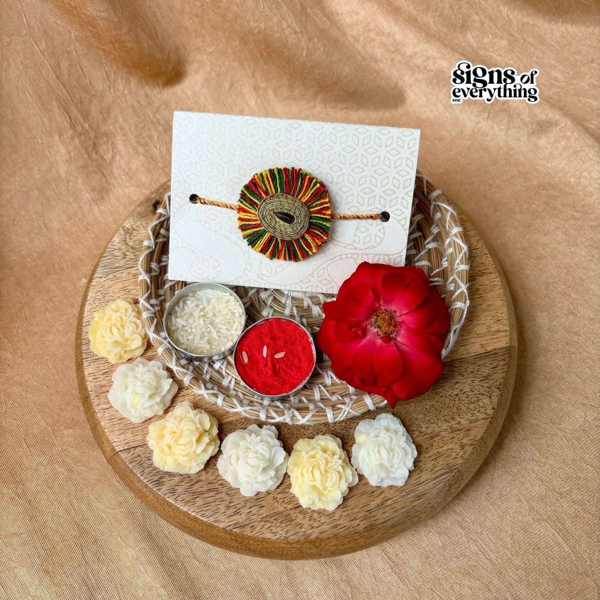 SOE Plantable Pine Needle Rakhi: SURAJMUKHI with sunflower seed (with rice & tikka)