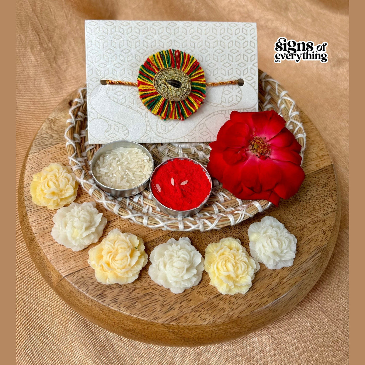 SOE Plantable Pine Needle Rakhi: SURAJMUKHI with sunflower seed (with rice & tikka)