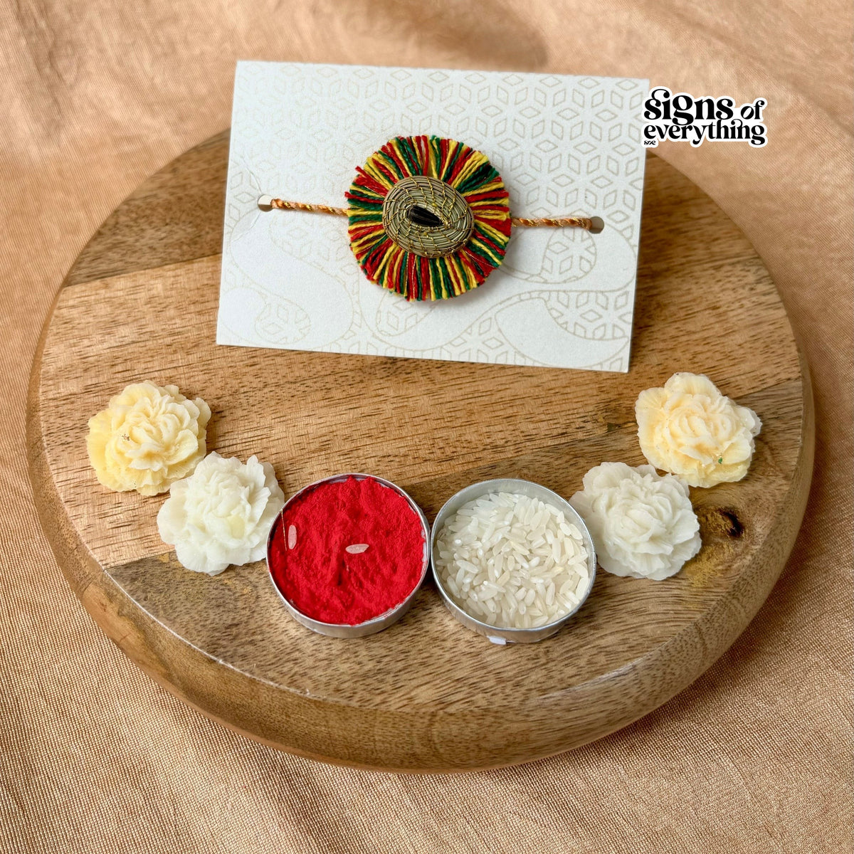 SOE Plantable Pine Needle Rakhi: SURAJMUKHI with sunflower seed (with rice & tikka)