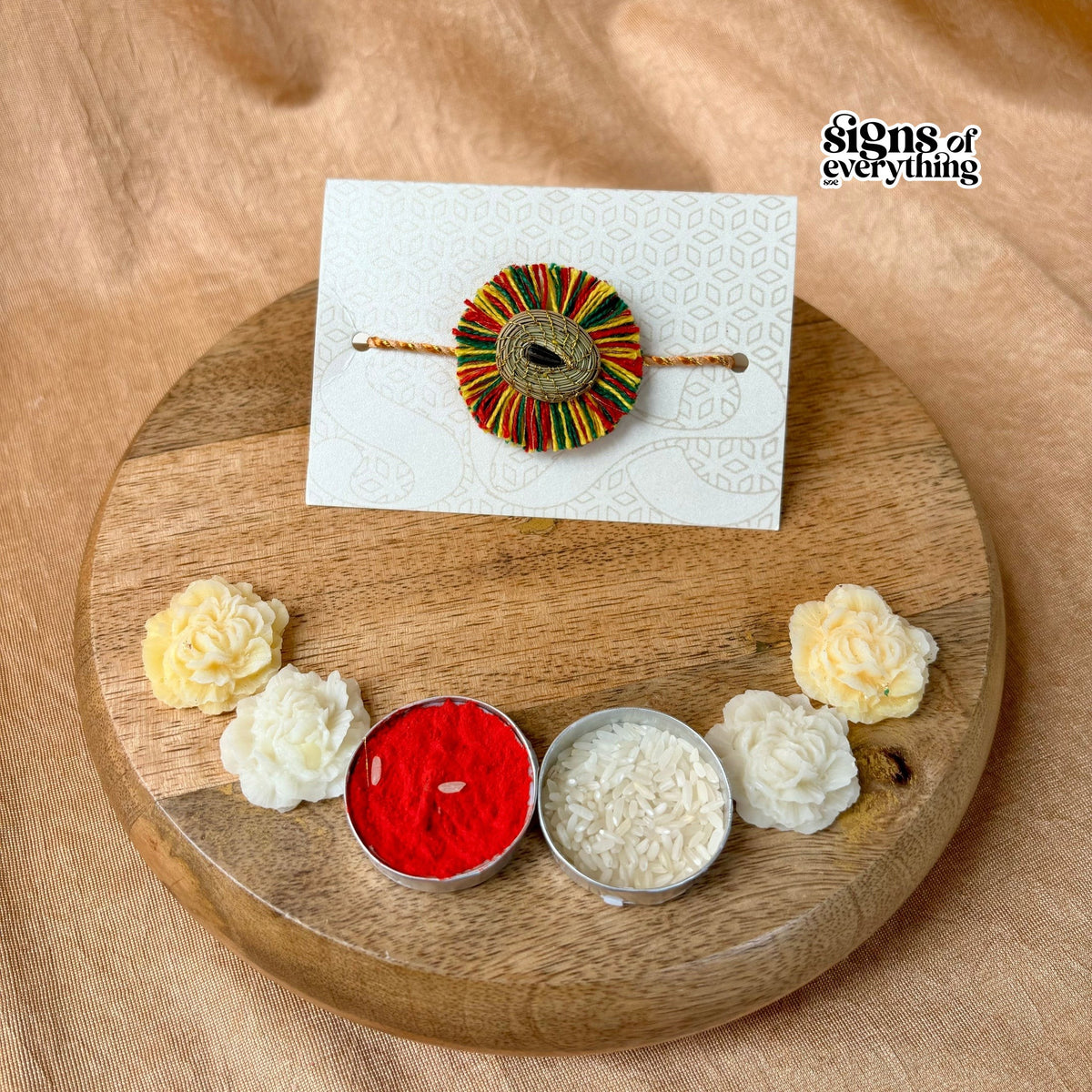 SOE Plantable Pine Needle Rakhi: SURAJMUKHI with sunflower seed (with rice & tikka)