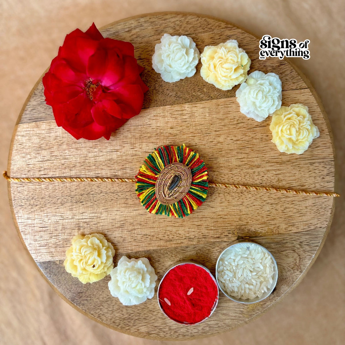 SOE Plantable Pine Needle Rakhi: SURAJMUKHI with sunflower seed (with rice & tikka)