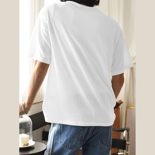 White Fine-Rib Plain T-Shirt