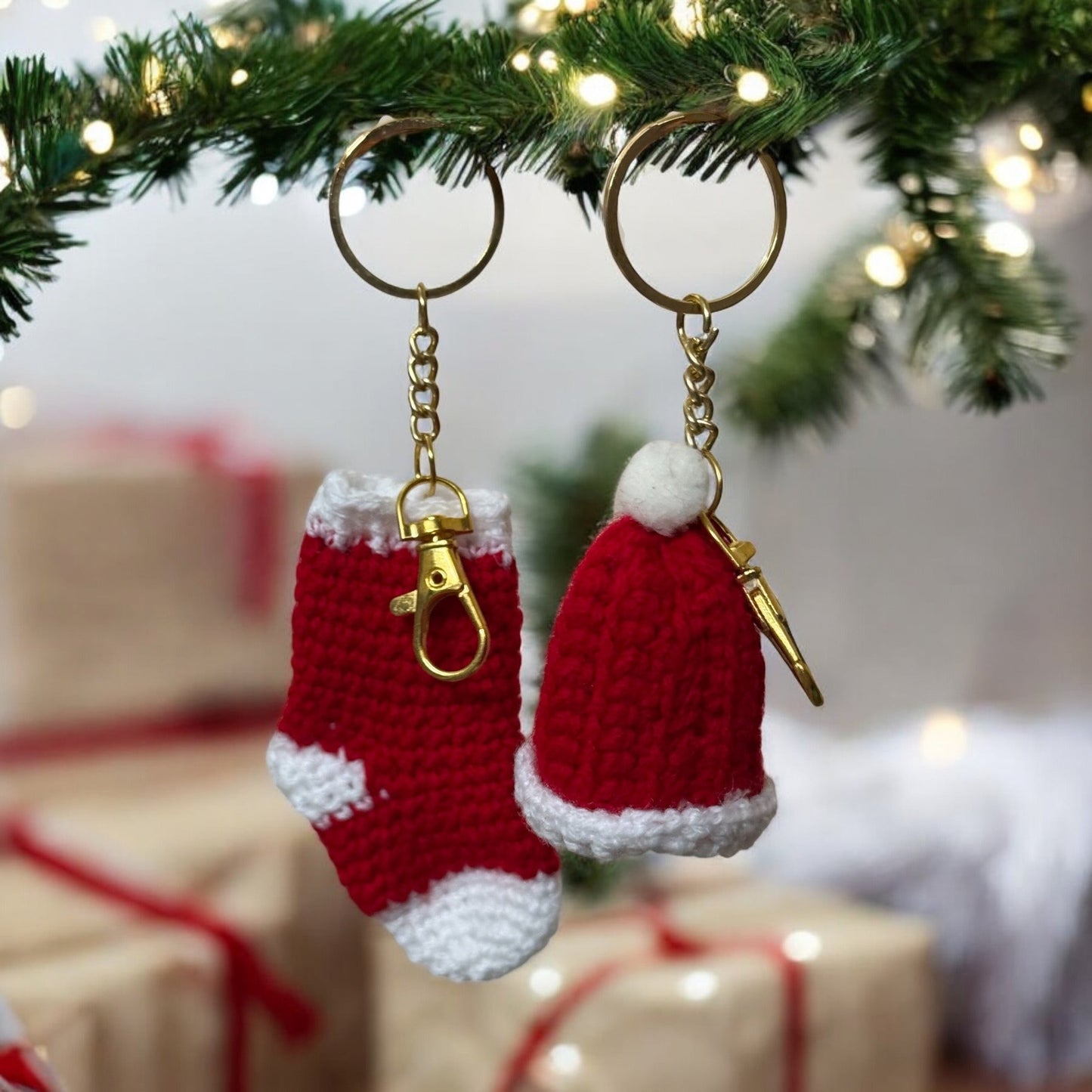 SOE Christmas Hat & Sock Keychain and Bag Charms - Set of 2 | Red & White