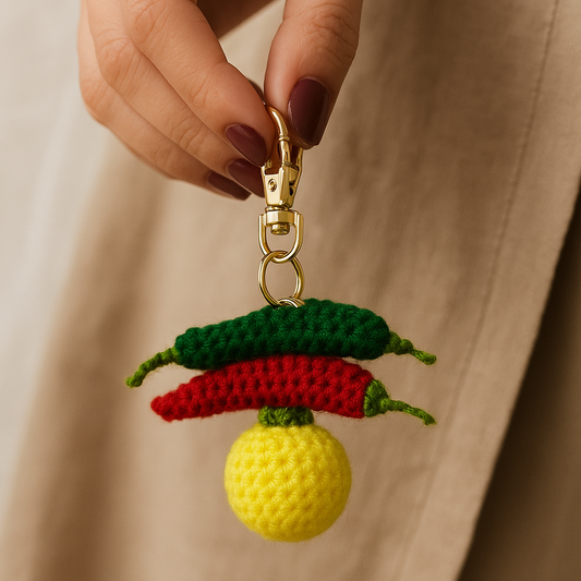 SOE Handmade Nimbu Mirchi Crochet Keychain | Evil Eye Protection Bag Charm