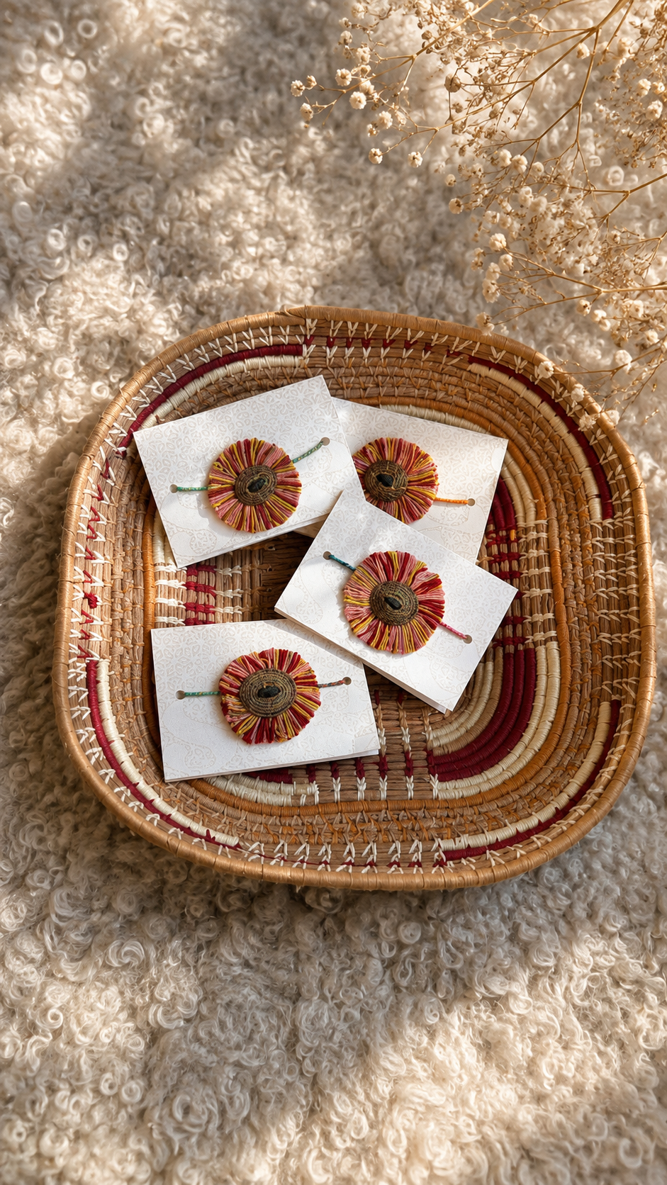 SOE Plantable Pine-needle Rakhi: DAHLIA with sunflower seed (with rice & tikka)