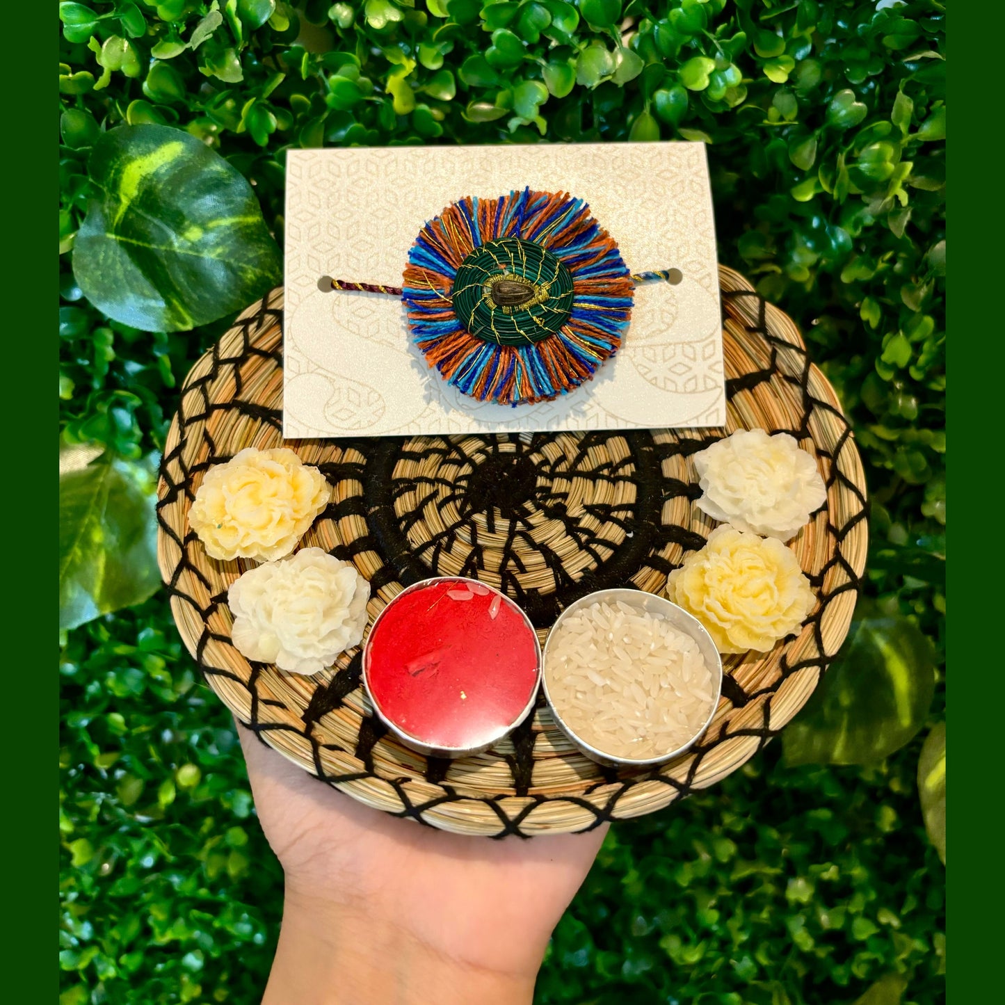 SOE Pine-needle Pooja Thali(plate): Rakshabandhan Pooja Plate (Black)