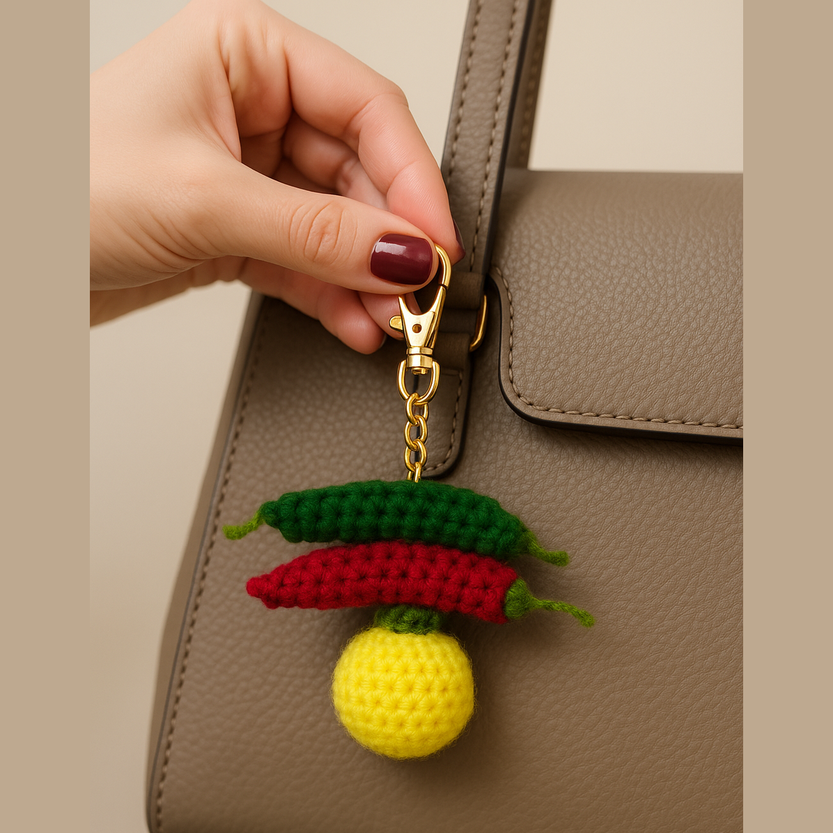 SOE Handmade Nimbu Mirchi Crochet Keychain | Evil Eye Protection Bag Charm