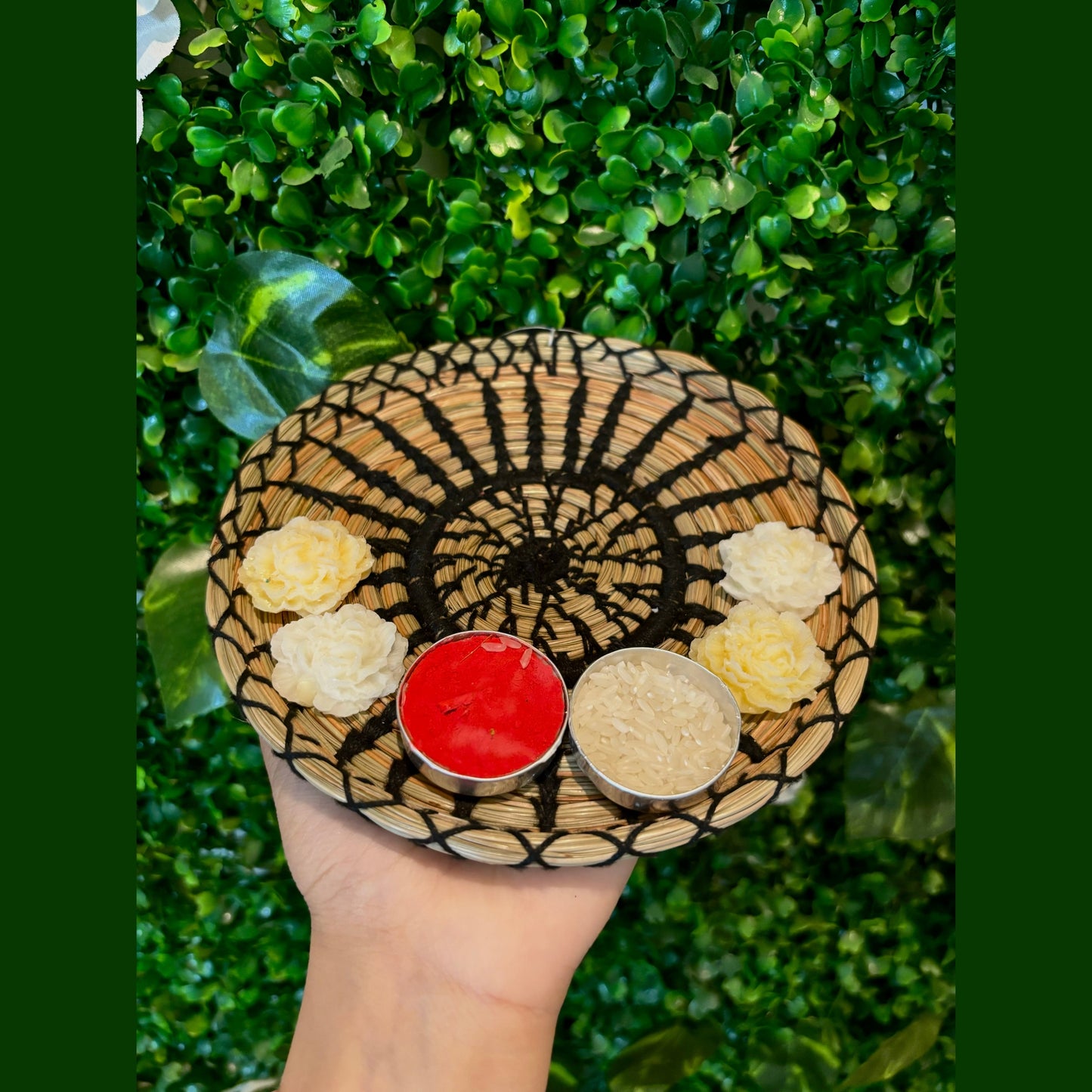 SOE Pine-needle Pooja Thali(plate): Rakshabandhan Pooja Plate (Black)