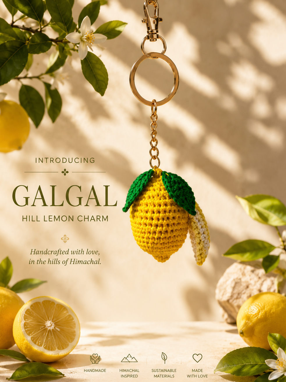SOE GALGAL Crochet Bag Charm & Keychain Handmade Himalayan Hill Lemon Charm