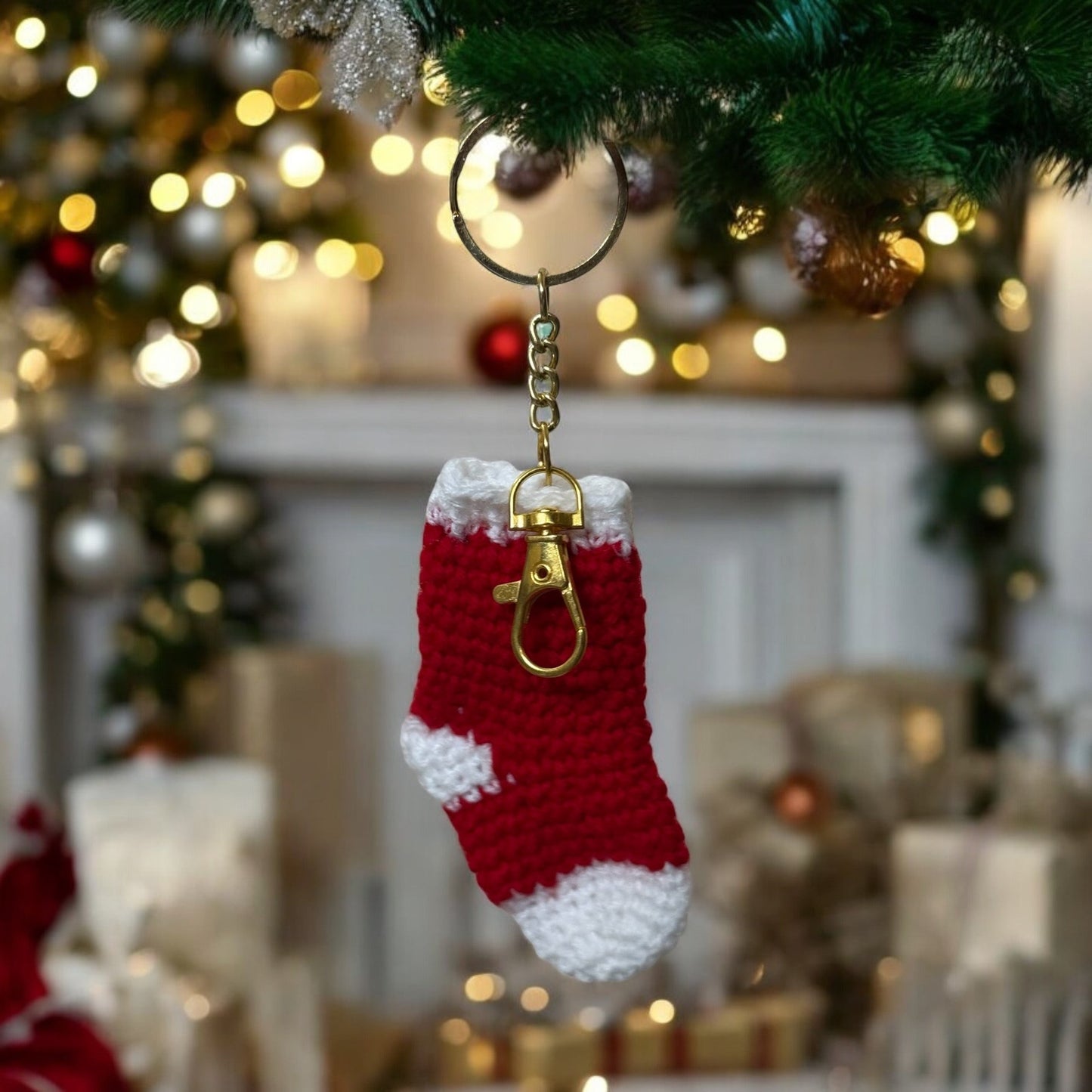 SOE Christmas Hat & Sock Keychain and Bag Charms - Set of 2 | Red & White