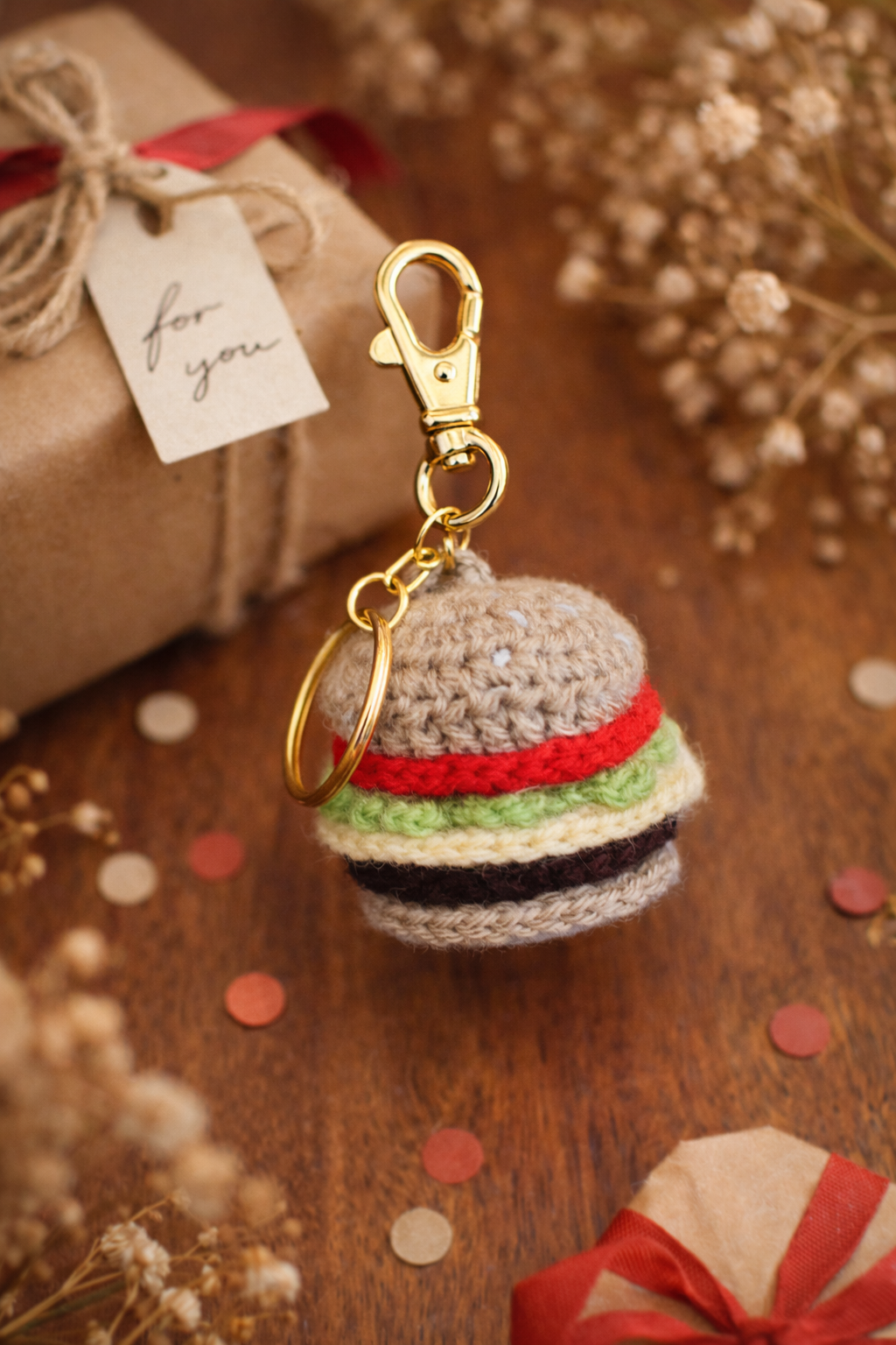 SOE Handmade Crochet Mini Burger Keychain/ Bagcharm