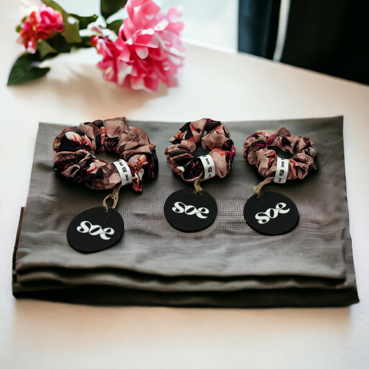 Debase English Rose Midnight Scrunchie: Set of 3 (Small, Medium & Large)