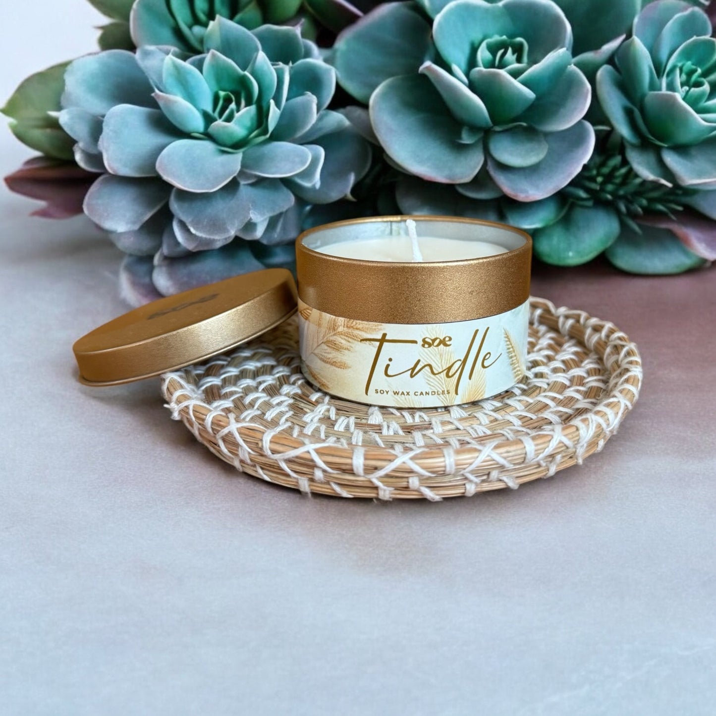 SOE Tindle Tin Soy Wax Candle (Fragrance: COCONUT VANILLA )