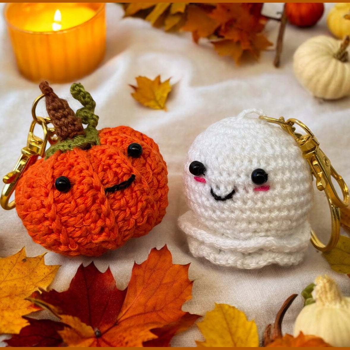 SOE Halloween Pumpkin & Ghost Crochet Keychain/ Bagcharm Combo