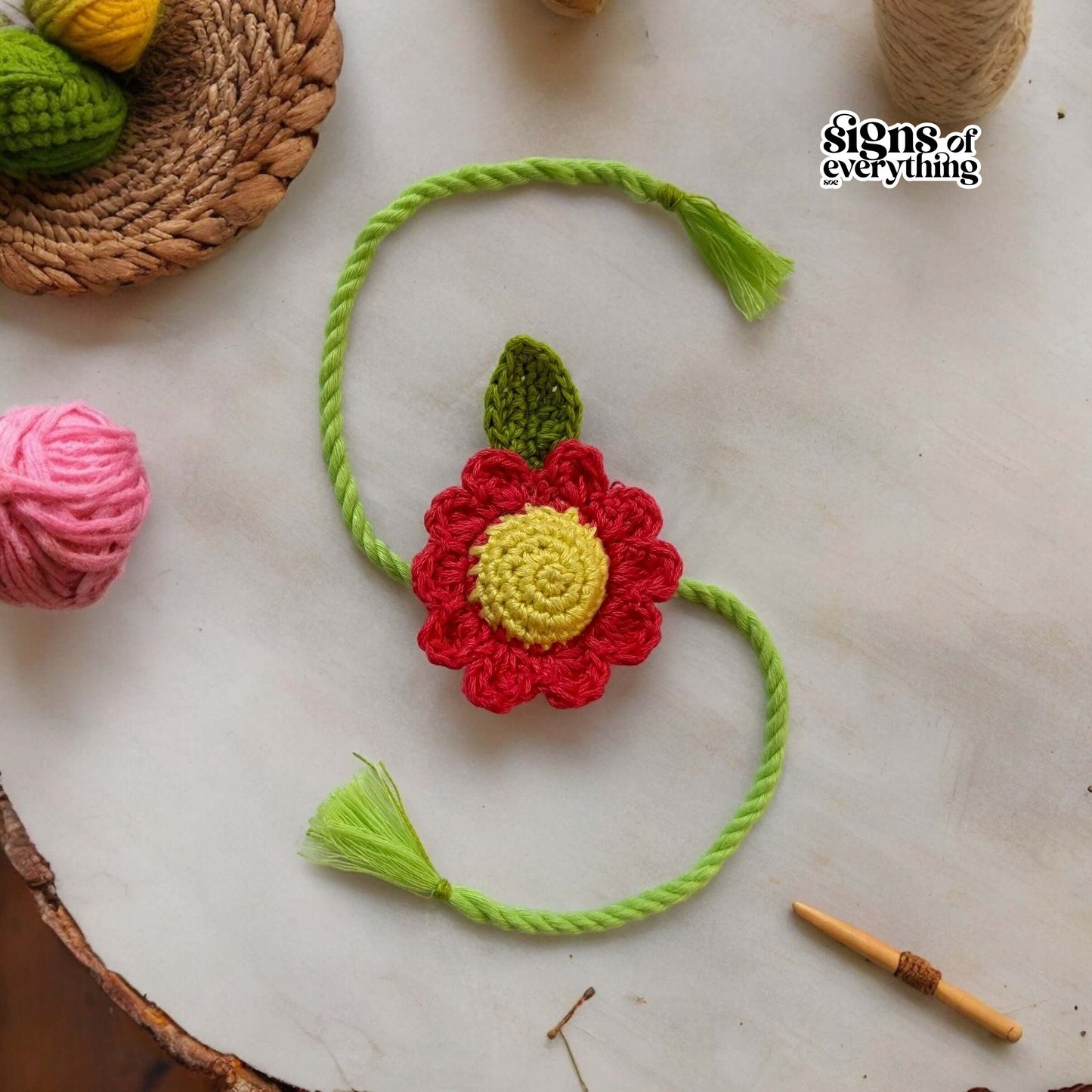 SOE Crochet Kids Rakhi: The Flower (with rice & tikka)