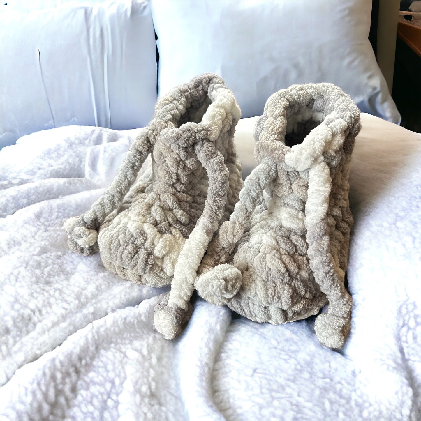 SOE Handmade Baby Booties : Crochet Towel Wool : Grey(9-12 months)