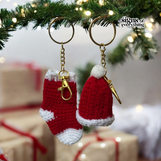 SOE Christmas Hat & Sock Keychain and Bag Charms - Set of 2 | Red & White