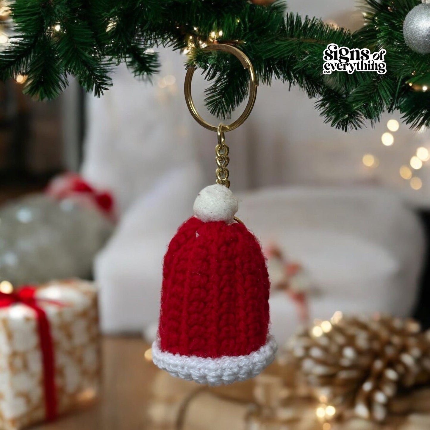 SOE Crochet Christmas Decorative Ornaments: Candy Cane, Christmas Hat & Sock: Set of 3- Keychain/Bagcharm