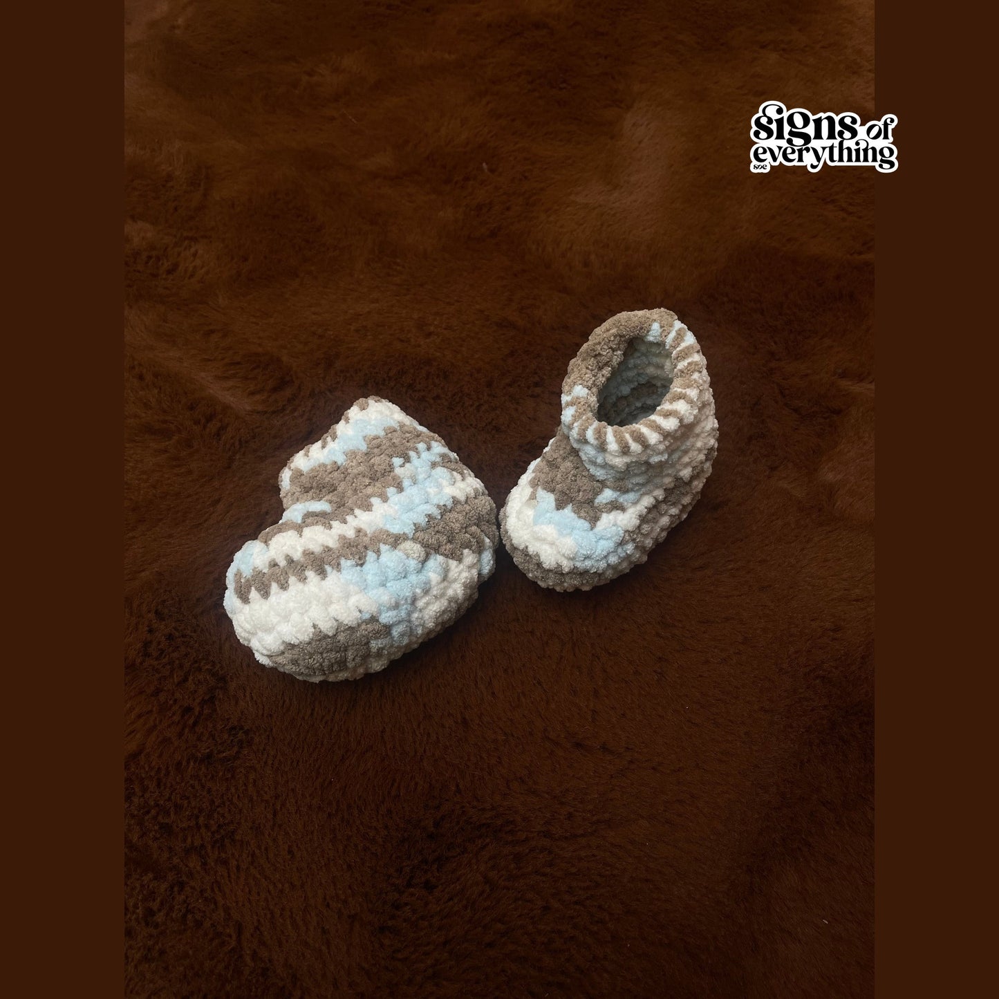 SOE Crochet Baby Booties Blue Brown