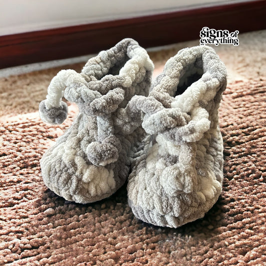 SOE Handmade Baby Booties : Crochet Towel Wool : Grey(9-12 months)