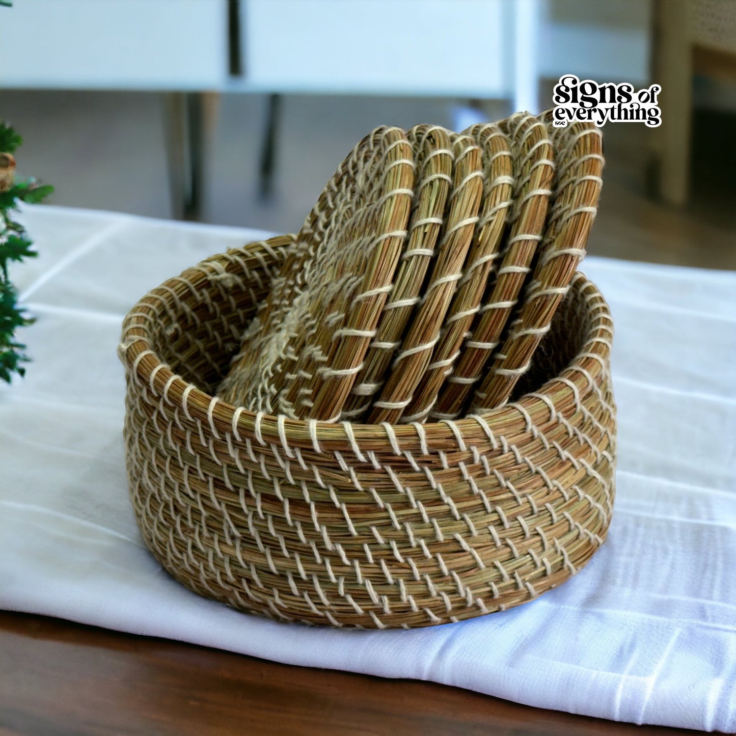 SOE Pine-needle Coaster Set: Set of 6 coasters- Handwoven by SHG