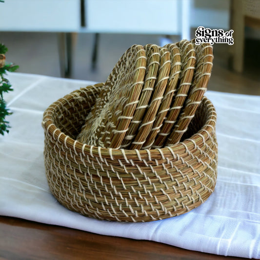 SOE Pine-needle Coaster Set: Set of 6 coasters- Handwoven by SHG