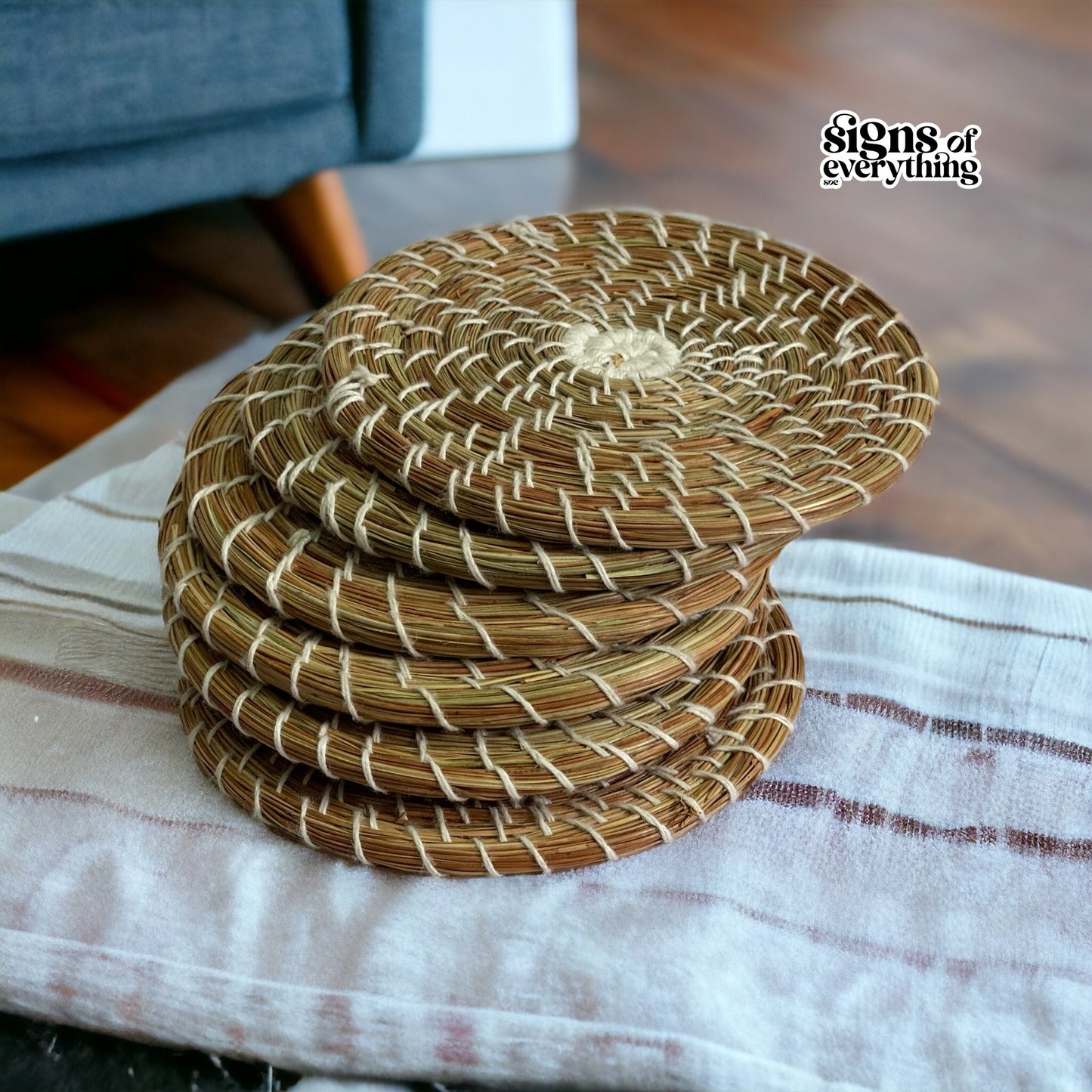 SOE Pine-needle Coaster Set: Set of 6 coasters- Handwoven by SHG