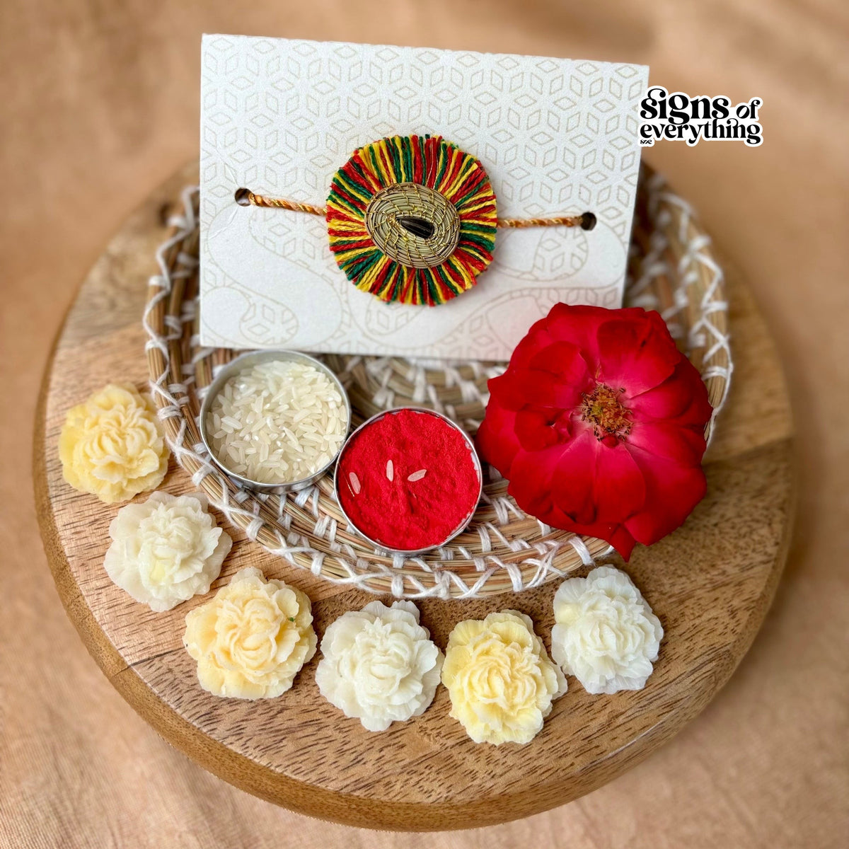 SOE Plantable Pine Needle Rakhi: SURAJMUKHI with sunflower seed (with rice & tikka)