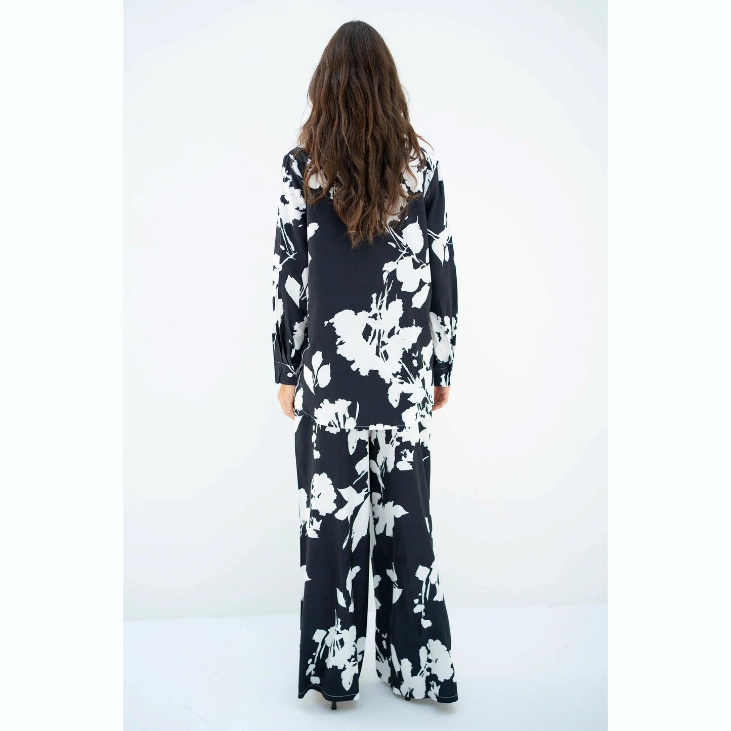 Black Floral Print Korean BSY Classic Co-Ord Set For Women