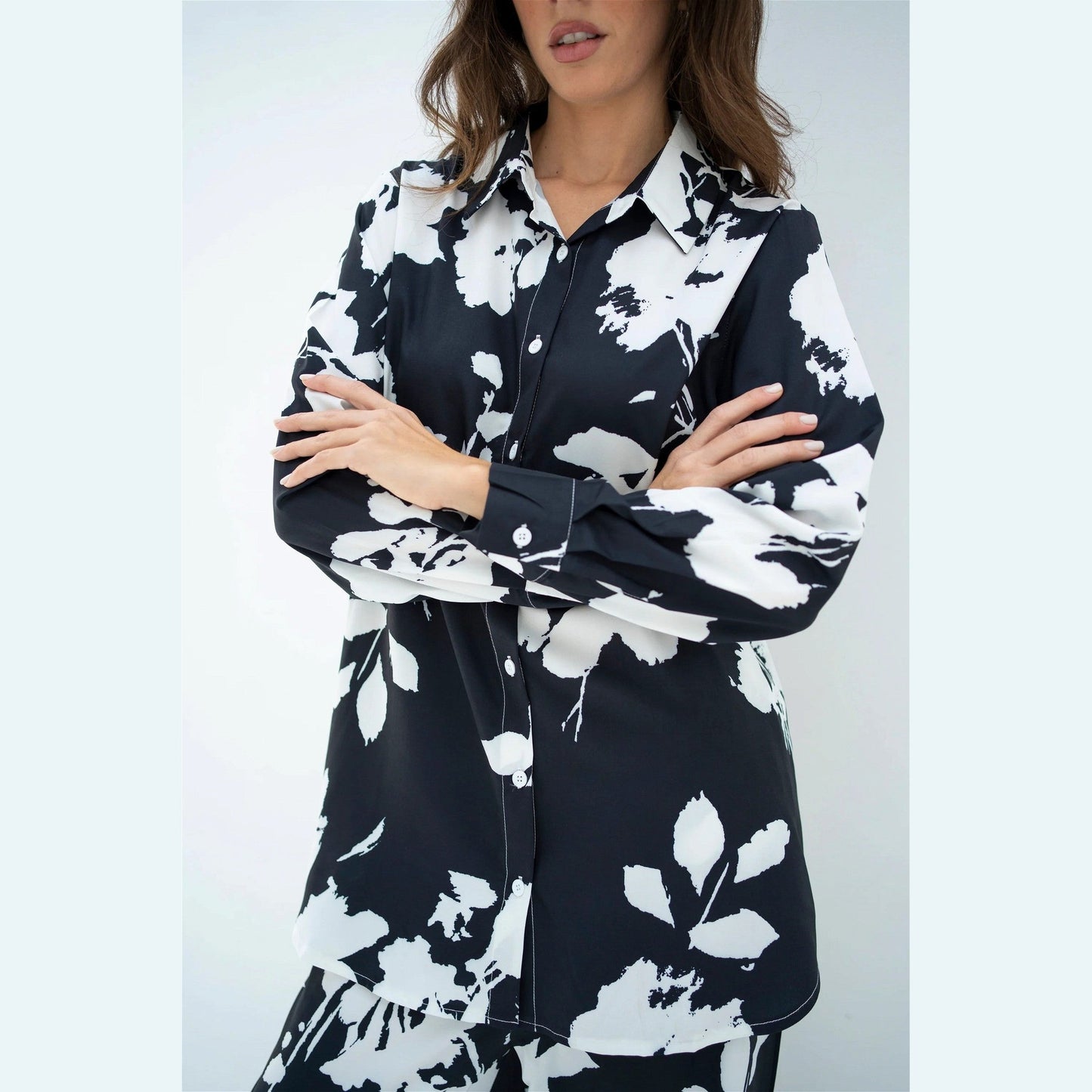 Black Floral Print Korean BSY Classic Co-Ord Set For Women