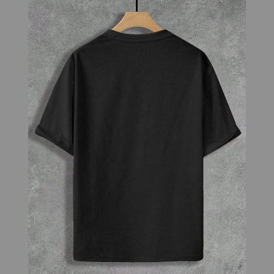 Black Fine-Rib Plain T-Shirt