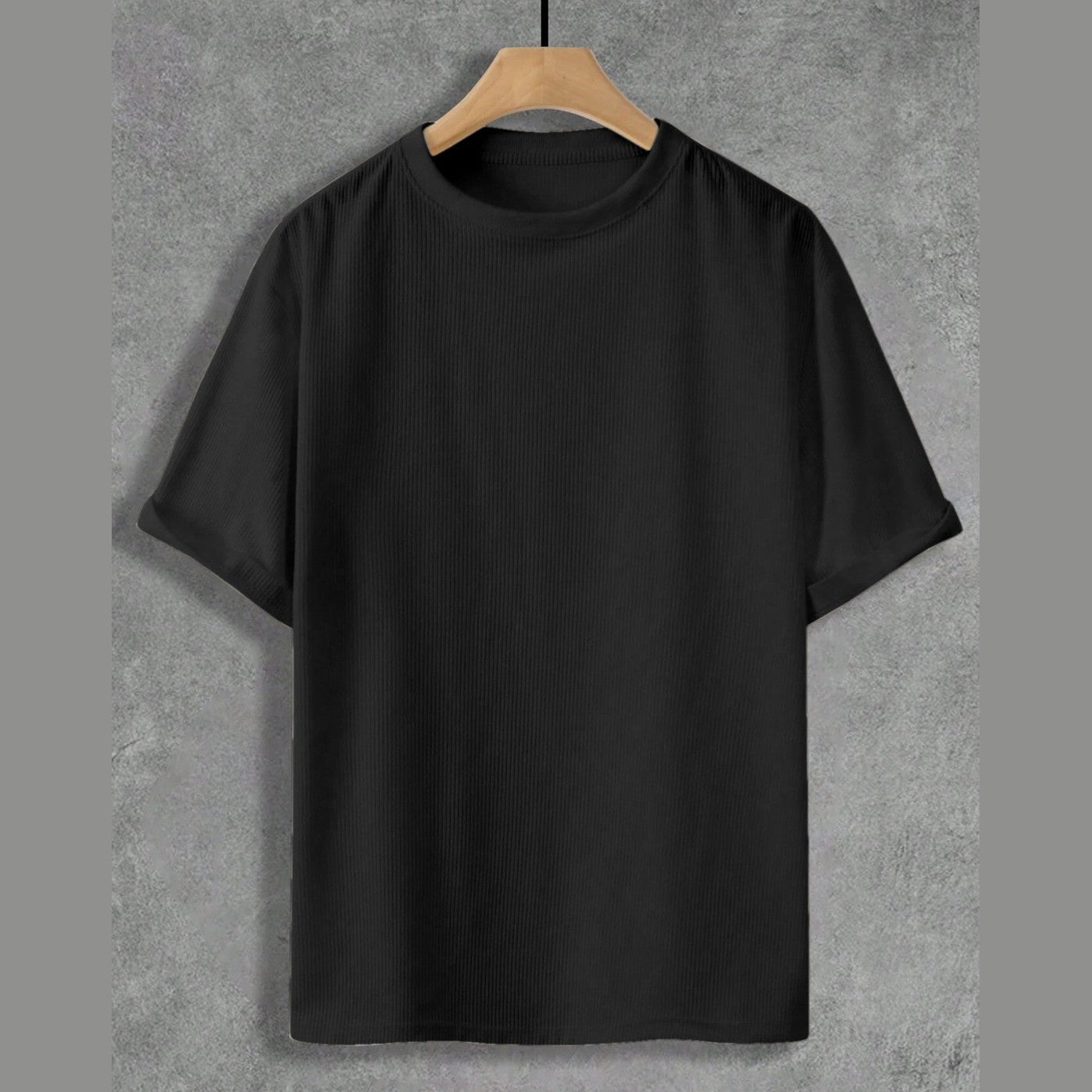 Black Fine-Rib Plain T-Shirt