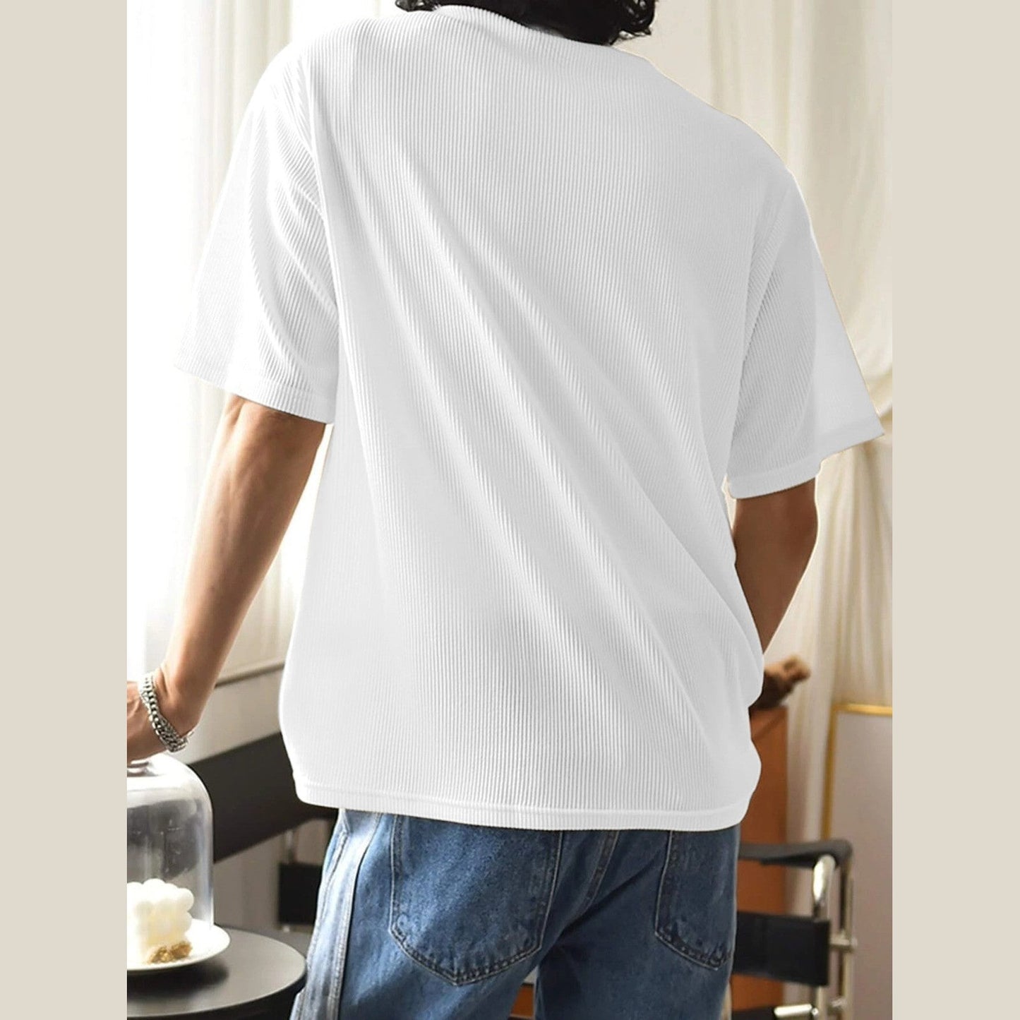 White Fine-Rib Plain T-Shirt